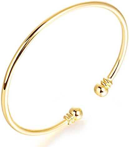 Bystar Women Copper Yellow Gold Plated Bracelet Smooth Torque Bangle Adjustable