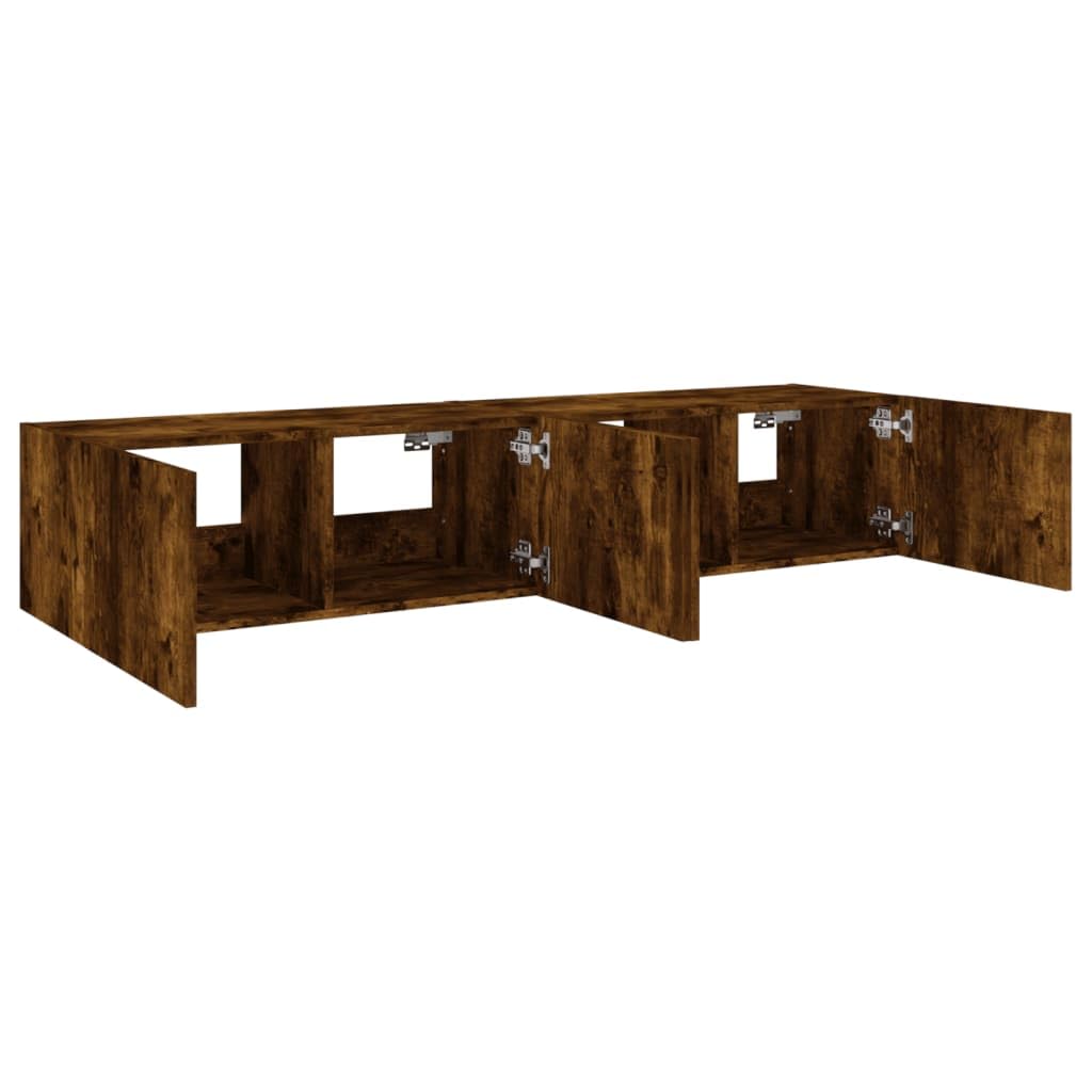 Muebles TV Muebles Comedor Armario cocinaMuebles TV de Pared Luces LED 2 uds Roble Ahumado 80x35x31 cm