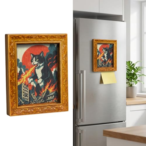 Imán decorativo de madera para refrigerador de gato divertido miniatura 1