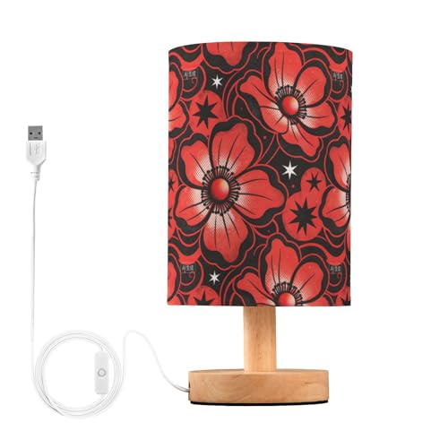 Lampe de chevet rétro fleurs rouges noires luminaire nuit garçon fille