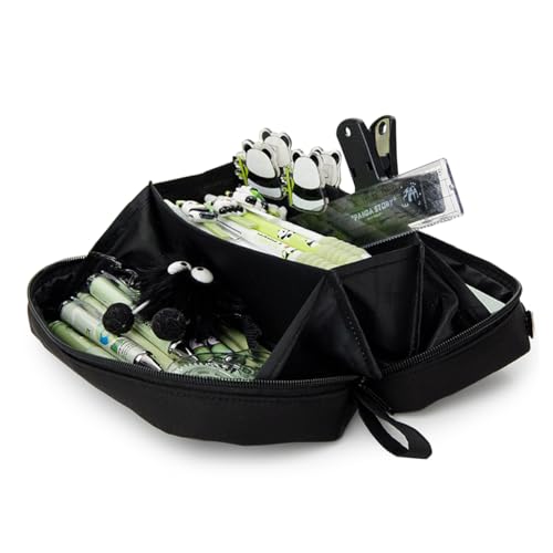 LOTGET Large Pencil Case 3 Compartment Pencil Case Bag Simple Sturdy Multifunctional Aesthetic School Supplies Organizer for Teen Girls, Women, Adults (Black)