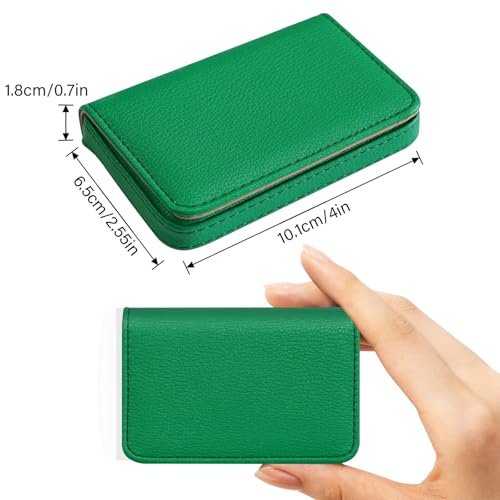 Image of Business Card Holder,PU Leather Business Card Case Color Printing Pattern Card Holder Wallet,Pockets Magnetic Credit Card Holders for Men and Women - Dark Green