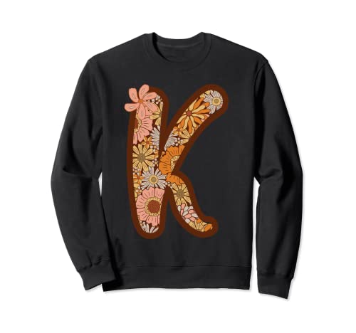 Nombre monogramado con letra K floral retro boho Sudadera