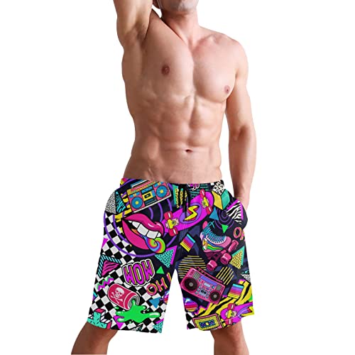 Uoer Men's Swim Trunk Retro 80S 90S Board Shorts With Mesh Lining Quick Dry Summer Swim Shorts #TOP5