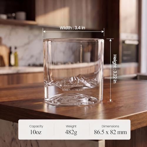Image of LIITON Rocky Mountains Whiskey Glasses, Set of 2, 10oz, Bourbon Glass | Thick Freezable Crystal Rock Glasses, Old fashioned Whiskey Gifts for Men, Cocktails, Scotch Glasses