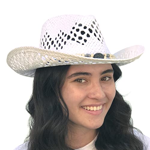 Image of SILVERFEVER Straw Cowboy Hat Cowgirl Hats Men Women Sun Hat Sombreros Vagueros Classic Western Accents Sombreros