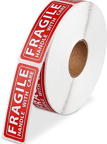 True-Ally 1 Roll Fragile Stickers - 3"x 1" Strong Adhesive Red Fragile Labels Handle with Care Warning Stickers for Shipping Packing of Goods and Moving (1 Roll - 1000 Sticker)