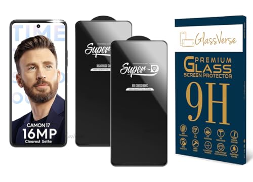 Image of GlassVerse 9H Gorilla Tempered Glass for Tecno Camon 17 | HD Clarity Screen Protector, Ultra Strong 9H Protection, Edge to Edge, Case Friendly, Hassle-less Installation Kit Included. (Pack of 2)