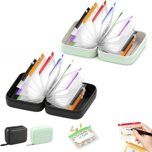 Image of Waterproof Pill Pouch Set-14pcs Bags Inside - A8 Waterproof Pill Organizer Set,7 to 14 Days of Meds & Medicine Crush-Resistant Shell (Black+Green)