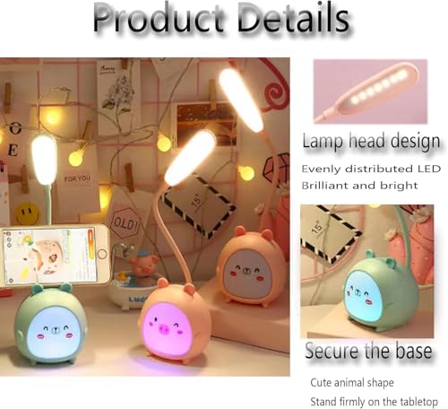 Image of IMNISHNAY Cute Rabbit LED Desk Lamp for Study & Reading | Eye-Caring LED Table Lamp | Soft Touch Night Light for Kids, Bedroom, Study Table & Office | USB Rechargeable (Green)