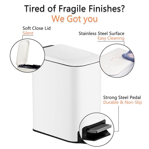 Caneca de basura rectangular blanca de 6L con tapa y pedal miniatura 3