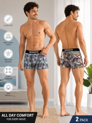 Image of Men's Printed Trunks, Pack of 2 | Abstract Geometric Design | Stretchable Elastic Waistband | Comfortable Regular Fit Underwear