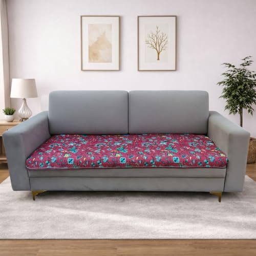Image of Homerz Premium 3 Seater Velvet Sofa Panel Cover with Digital Prints | Anti-Slip Backing (Lalbagh, 3 Seater)