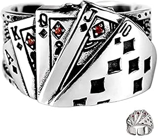  Poker Ring, Vintage Punk Poker Ring, Adjustable Poker Ring, Open Adjustable Ring Jewelry, Silver Poker Card Wire Band Ring for Women and Men, Black, Copper, Zircon