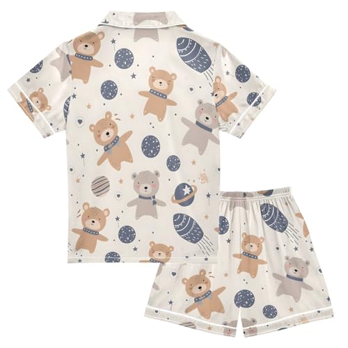 ALAZA Space Solar System Planet Bear Pajamas Satin Pajama Set Short Sleeve Button Down Sleepwear2