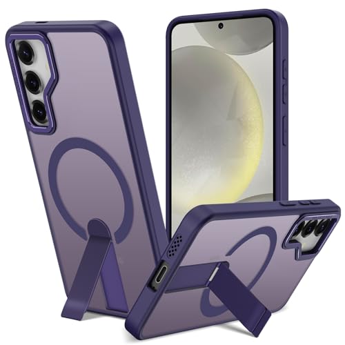 Funda para Samsung Galaxy S25 Plus/S24 Plus con Soporte Compatible MagSafe, Magnética Carcasa S25 Plus/S24 Plus Soporte Protección Militar Fina Antigolpes Case Translúcida Mate Trasera, Púrpura