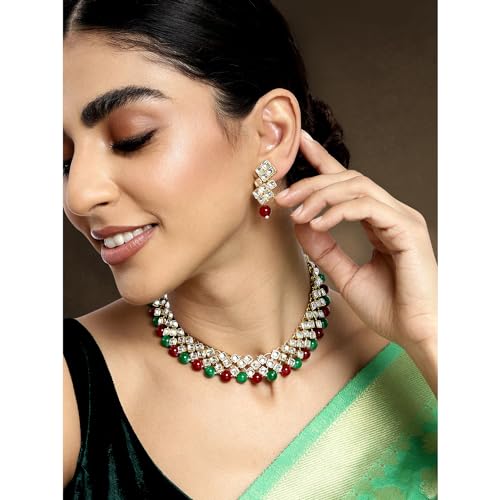 Image of Peora Kundan Faux Pearl Necklace & Jewelry Set Gift for Women