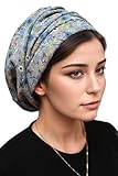 ERMANDINA Tichel Slouchy Beanie mit Blumenmuster für Damen, Baskenmütze, Cyan...