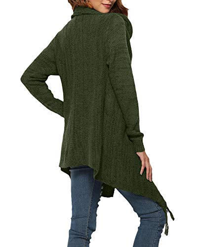 Image of Sexyshine Women's Casual Fall Knit Long Sleeve Tassels Irregular Loose Cardigan Pullover Striped Sweater Poncho