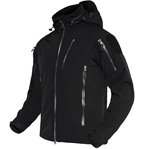 BIYLACLESEN Army Jackets for Men Hooded Outdoor Winter Softshell Jacket Skiing Jackets Snow Jackets Tactical Jacket Fleece Jacket Mens Black