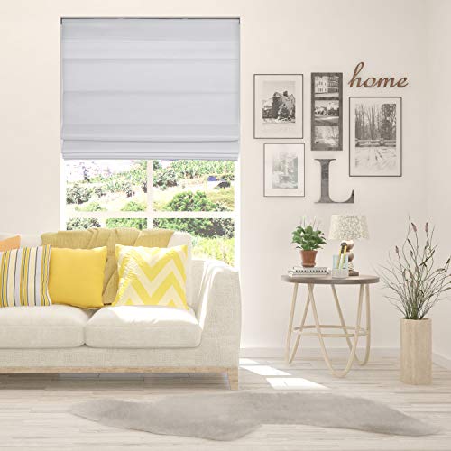 Calyx Interiors Cordless Fabric Roman Shades Light Filtering With White Backing, Cloud White, 34 Inch Width X 60 Inch Height #TOP1