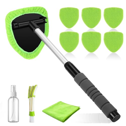 Pulitore Parabrezza Auto,Spazzola Pulizia Vetri Auto,Pulizia Auto con 6 Guarnizioni Riutilizzabili e Lavabili,Strumento Pulizia Parabrezza con Manico Scomponibile,1 Flaconi Spray