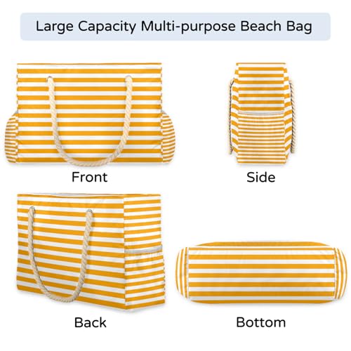 Orange Striped Tote Beach Bag for Women with Zipper Large Waterproof Sandproof Swim Pool Bag4