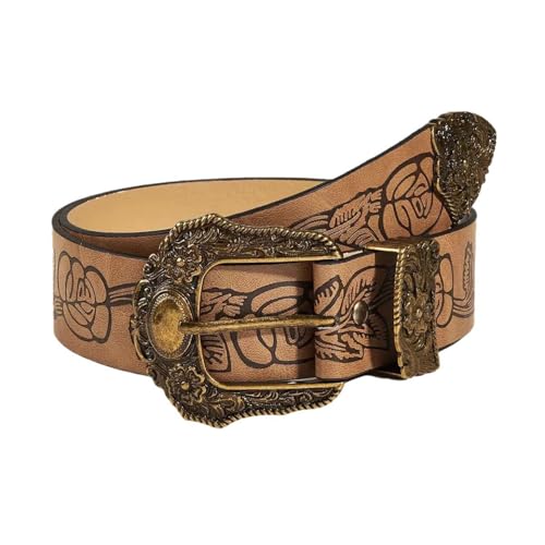 Unisex Waist Belt Punk Chain for Edgy Cowgirl Carved Flower Buckle Retro Embossed Waist Chain