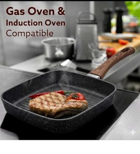 Image of Nonstick Grill Frying Pan with Cool Touch Handle,Stove Top Square Grill Pan for Big Cooking Surface, Durable Grill Skillet,Scratch Resistant, PFOA Free Low Oil use, (Black, 28 cm)