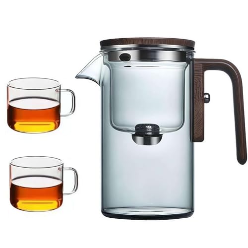KKwercv Enchanted Teapot with Infuser - Press Control 2-in-1 Magical Glass Tea Pot for Loose Tea with Wooden Handle
