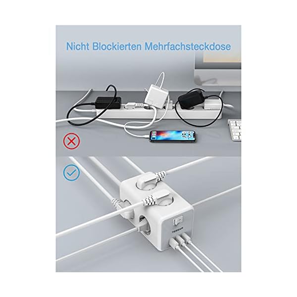TESSAN 6 Fach Steckdosenleiste 3600W 16A mit 3 USB, 9 in 1 Mehrfachsteckdose Steckdose mit Schalter, Mehrfachstecker… – Bild 7