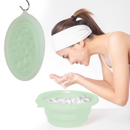 Image of Face Bowl for Ice with Built-in Ice Tray - Collapsible Silicone Facial Ice Bath Bowl for Cold Plunge Therapy, Skin Tightening & Acne Relief - Portable Spa Tool for Home & Travel