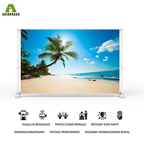 Aoihrraan 3,5x2,5m Tropical Beach Backdrop Seaside Palm Tree Blue Ocean Sunshine Photography Background Wedding Shoots Summer Camp Party Decoration Children Adults Lover Portrait Photo Studio Props - Image 2