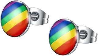 AKOOSY Rainbow Stainless Steel Earrings for LGBT Gender-Neutral Ear Jewelry 1 Pair 2x1cm Waterproof Hypoallergenic for Eve...