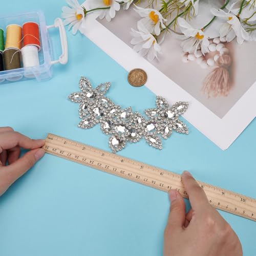 FINGERINSPIRE Rhinestone Applique Silver V-Neck Neckline Crystal Applique Iron/Sew on Rhinestone Applique for Wedding Dress Neckline/Belt/Headpiece Rhinestones Gown Embellishments by FINGERINSPIRE - Used condition - Image 3
