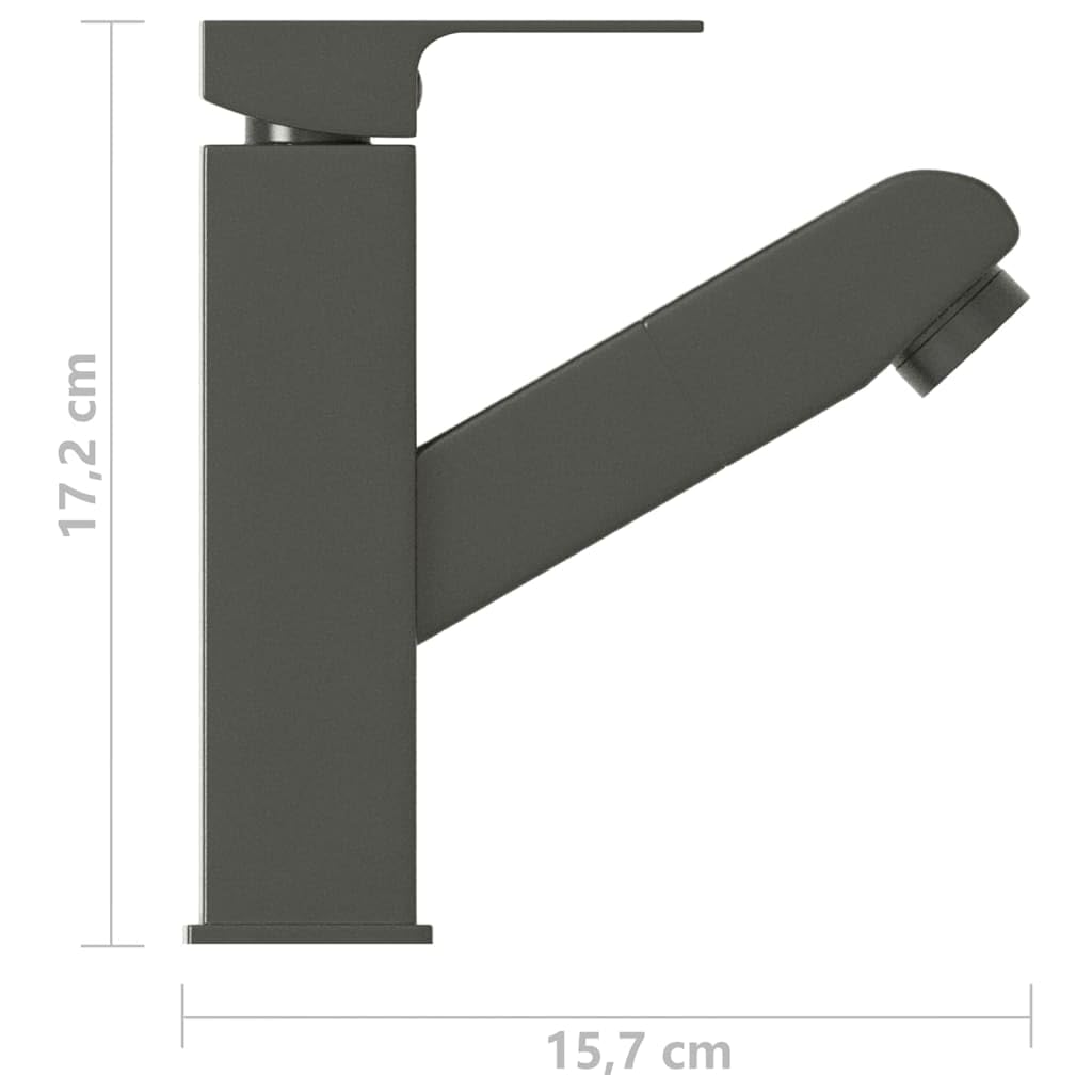 Bateria umywalkowa szara z wyciąganą wylewką 157 x 172 mm, bateria mieszakowa ze stali nierdzewnej, jednouchwytowa bateria do łazienki i kuchni, obrotowa wylewka, elastyczne przyłącze