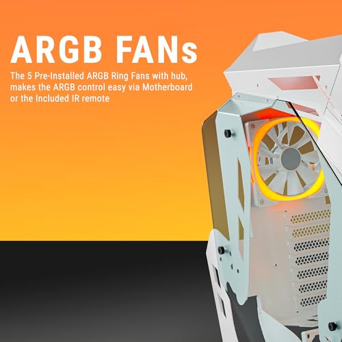 Image of Ant Esports Cypher G5 Mid-Tower ATX Computer Case /Gaming Cabinet - White | Support, Micro-ATX, Mini-ITX | Pre-Installed 5 ARGB-PWM Remote Controlled Fans