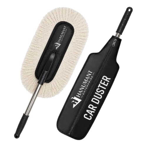 Image of H HANUMANT ENTERPRISE Swift Swipe Car Duster with Paraffin Wax-Treated Cotton Strands | Scratch-Free & Lint-Free Car Cleaning Brush | Long Handle | Reusable Waterless Dust Cleaner for Car, SUV & Bike