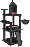 BEWISHOME Heavy Cat Tree, Larger Gothic Cat Tree with Coffin Bed Cat Tower for Indoor with Scratching Post, Cat Condo/House/Furniture, Pet Play for Adult Cats Kittens Black MMJ92R