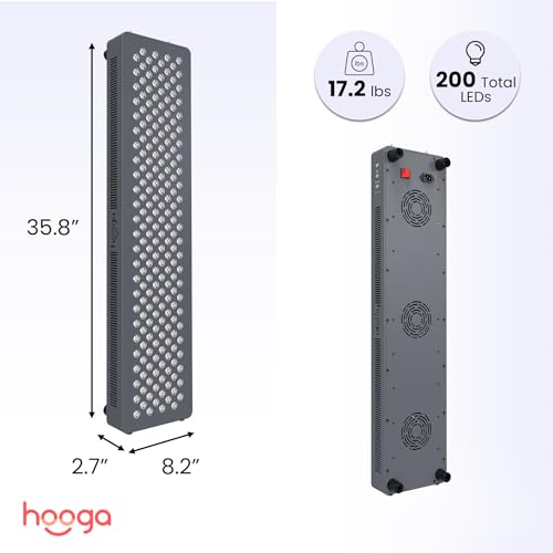 Image of Hooga HG1000 Full Body Red Light Therapy Panel, 200 LEDs, 660nm Red & 850nm Near-Infrared Light, Built-in Timer, Door Hanging Kit