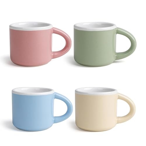 Autumnlife Espressotassen Mini Kaffeetassen Set 4 x 43 ml, Dickwandige Espressotassen mit Henkel für Mokka, Kaffee, Tee & Milch – Buntes Set in Soft Neutral Tones