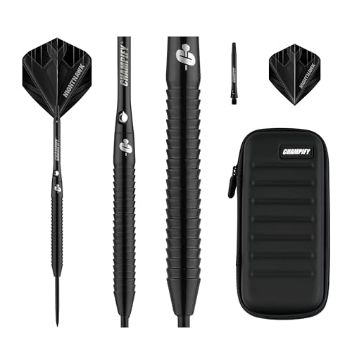 Champify® 90% Tungsten Darts Set “Nighthawk” mit 23g Barrel und schwarzer Darttasche | 3...