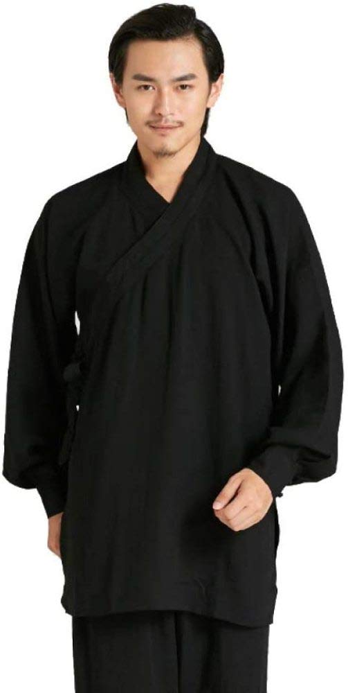 Uniformes De Tai Chi Ropa De Kung Fu De Lino para Hombre Ropa Unisex De Manga Larga para Artes Marciales Uniforme De Taekwondo,Black-XS