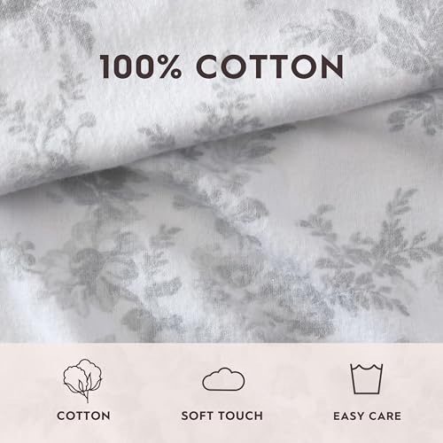 Image of Laura Ashley - Flannel Sheets Queen Size, Anti-Pilling & Wrinkle Resistant Cotton, Touchably Soft for All-Season Comfort - Bed Sheets with Matching Pillowcases & Fitted Sheet (Vanessa Grey)