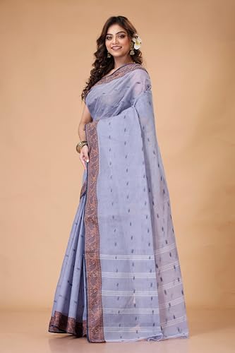 Image of Women's Traditional Bengal Tant Pure Cotton Design Border & Butta Tant Saree Without Blouse Piece
