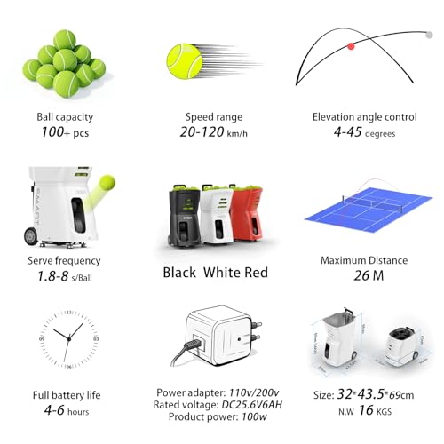 PUSUN PT Smart Tennis Ball Machine | Portable Automatic Ball Launcher with Remote-Controlled/APP | 100+ Ball Capacity | 12 Fixed Modes & Advanced Players | Tennis Practice - Thumbnail 2