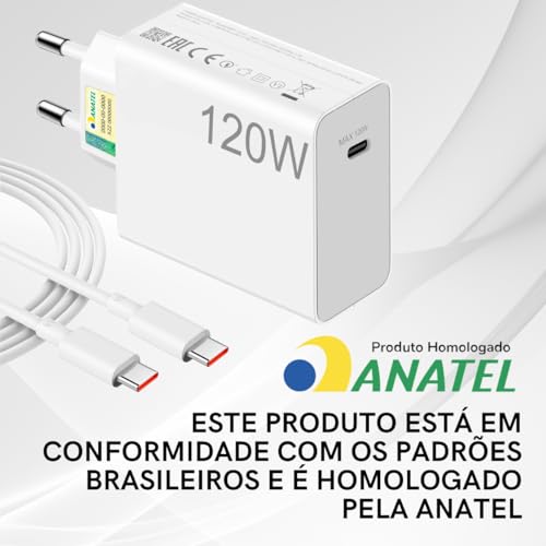 Carregador Super Turbo 120W Ultra Rápido Tipo C/USB Com Carregamento Rápido + Cabo Tipo C Compatível