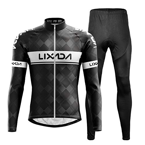 Lixada Ciclismo de manga larga para hombre, juego de ropa de ciclismo con cojín 3D para ciclismo, MTB y bicicleta de carrera