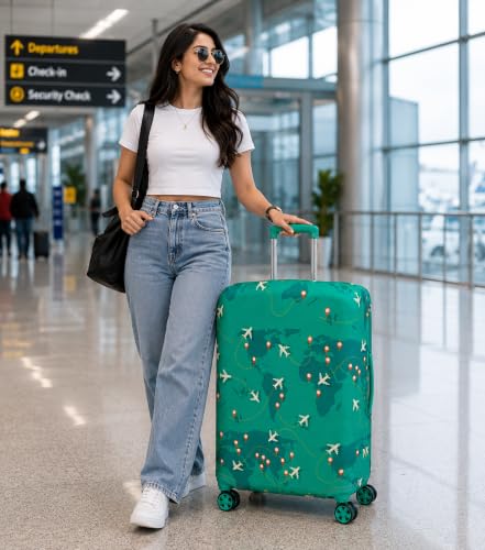 Image of Printed Luggage Cover for Traveling Bag & Suitcase - Stretchable & Scratchproof Trolley Protector with Velcro Lock & Lightweight Washable Material(Suitcase Bag Not Included, Only Cover in Product)