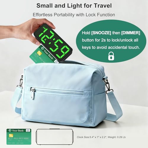 Image of Peakeep Small Mini Battery Powered Digital Alarm Clocks for Bedrooms Bedside, Cordless Tiny Travel Portable Desk Clock, Large Numbers Auto Dimmable, LED Display 4 Dimmers, 5 Alarm Volumes
